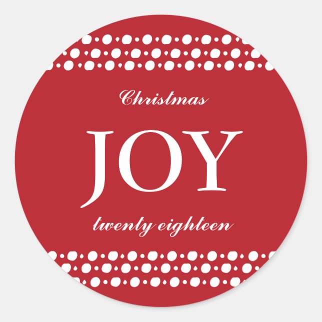 Joy Red Decorative Christmas Holiday Classic Round Sticker (Front)