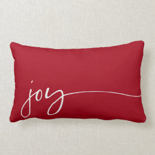 Joy Red Elegant Script Typography Christmas Lumbar Cushion