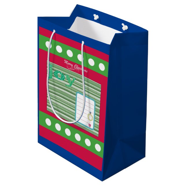 Joy Red & Green & Blue Christmas Gift Bags (Back Angled)