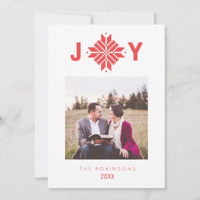 Joy Red Nordic Star Christmas Holiday Photo Card (Front)