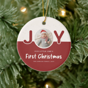 Joy Red Photo Keepsake Baby First Christmas Ceramic Tree Decoration