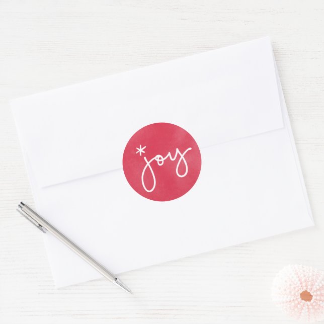Joy Red Watercolor Round Sticker (Envelope)