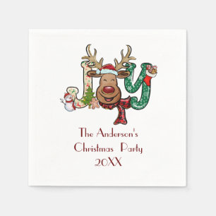 Joy Reindeer Fun Christmas Holiday Party Napkin