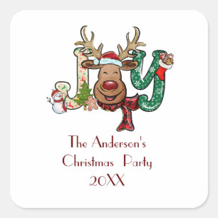 Joy Reindeer Fun Christmas Holiday Party    Square Sticker