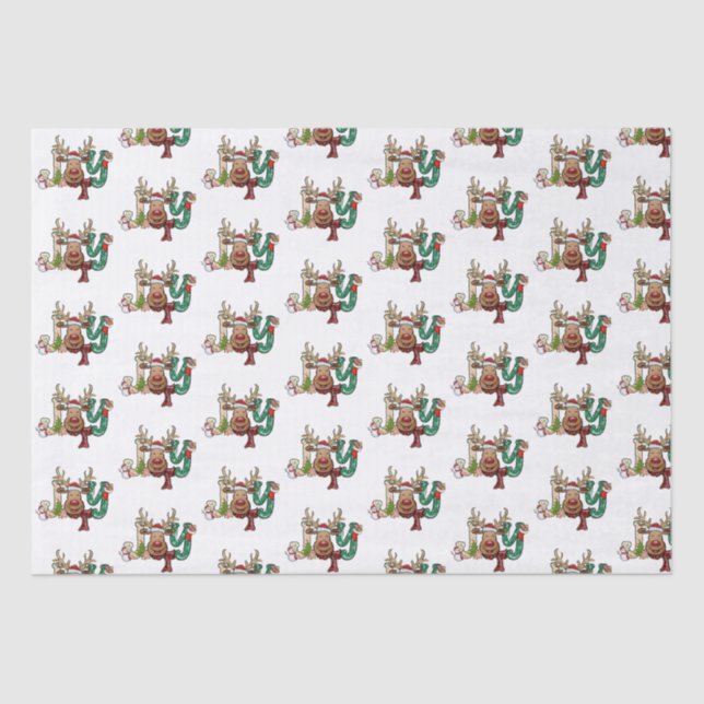Joy Reindeer Fun Christmas Holiday  Tissue Paper (Front)