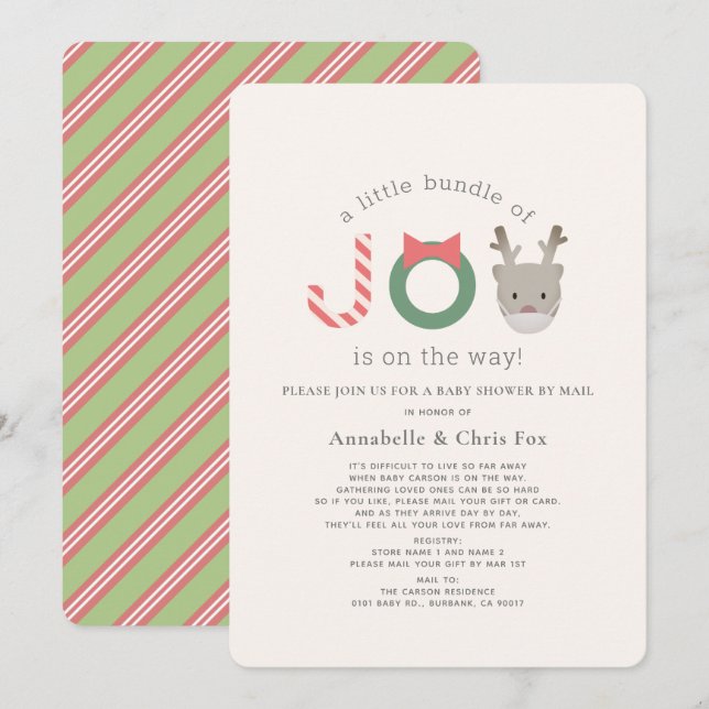 Joy Reindeer Mask Holiday Baby Shower by Mail Invitation (Front/Back)