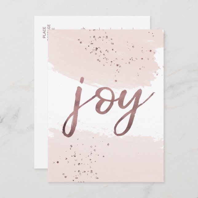 Joy | Rose Gold Christmas Holiday Postcard (Front/Back)