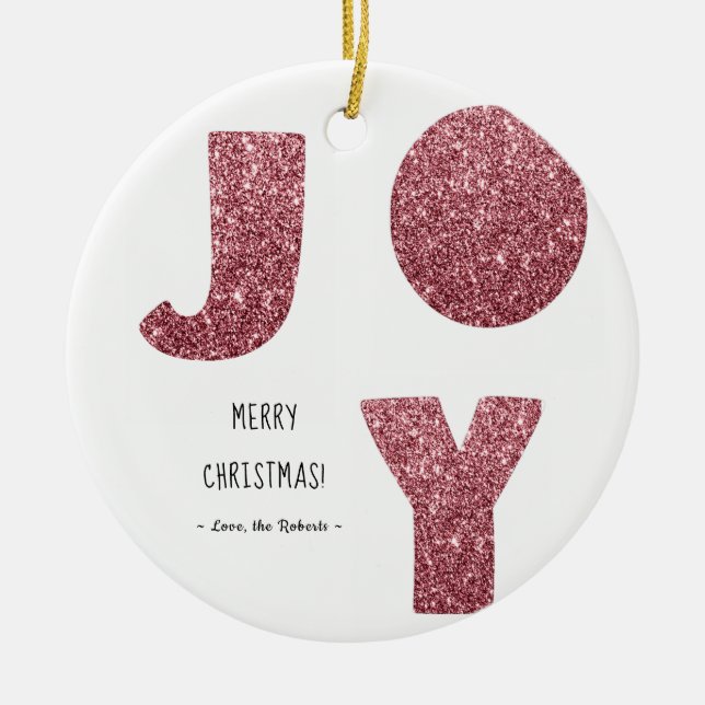 joy rose gold glitter merry Christmas Ceramic Tree Decoration (Front)