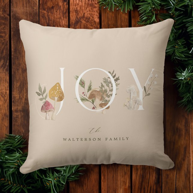 Joy Rustic Woodsy Watercolor Mushroom Christmas Cushion (Vintage Birdcage, Butterflies & Birds Decoupage Wrapping Paper Sheets)
