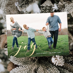 Joy Script Faux Foil Christmas Holiday Card