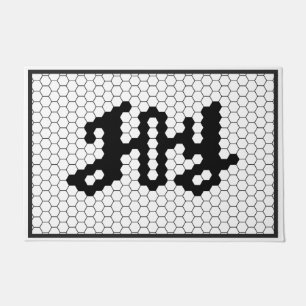 Joy Script Holiday Faux Tile Black and White Doormat