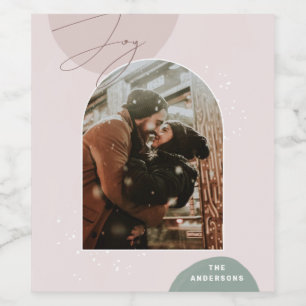 Joy Script Holiday Modern Family Christmas Photo Wine Label