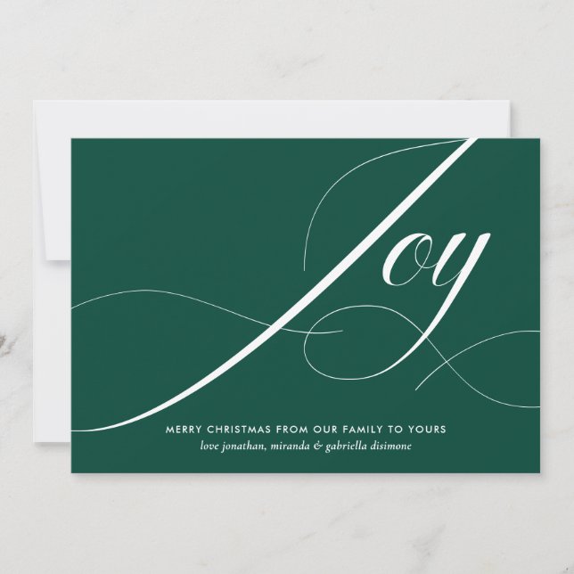 Joy Script Teal Green Christmas Holiday Card (Front)