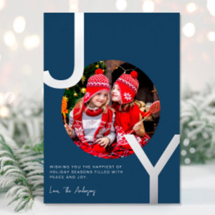 Joy Silver foil Blue elegant minimalist Christmas