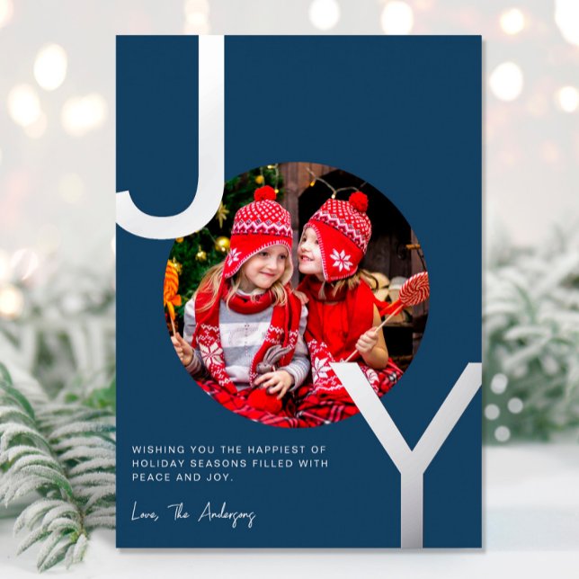 Joy Silver foil Blue elegant minimalist Christmas (Creator Uploaded)