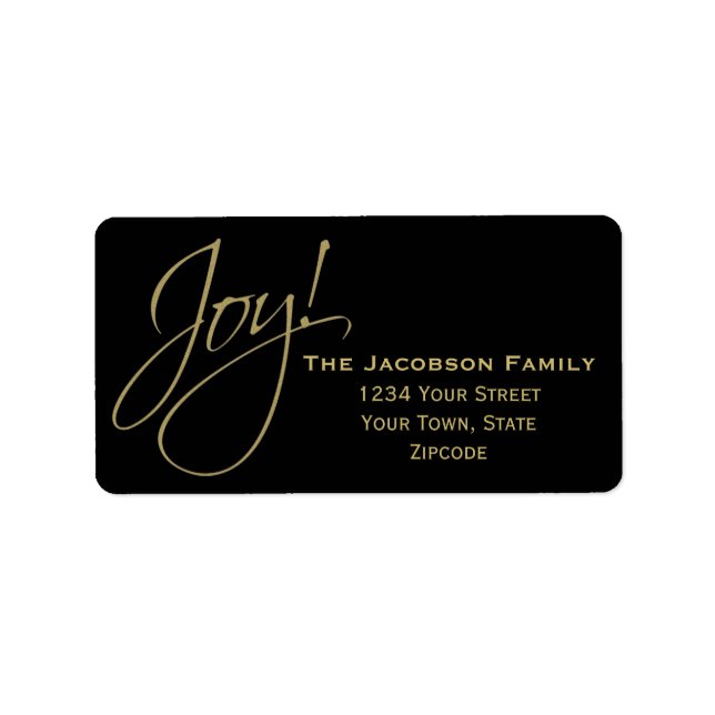Joy! Simple Black Holiday Christmas Return Address Label (Front)