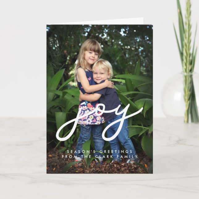 Joy simple white font holiday card (Front)