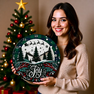 Joy Sleigh Plaid Night Large Clock