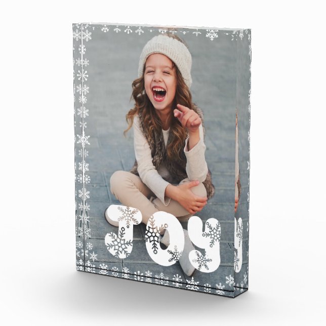 Joy Snowflake Family Christmas Holiday Photo Block (Right)