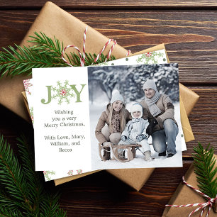 Joy Snowflake Pattern Family Photo Christmas Holiday Card