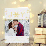 "Joy" Snowflakes Christmas Photo Real Foil Holiday Card<br><div class="desc">Send out this year's holiday greetings in style with these unique and modern real foil pressed holiday cards. Easily add your own photo and custom wording to these holiday cards by using the "Edit this design template" section,  or click the "Customise it" button to access more advanced editing tools.</div>