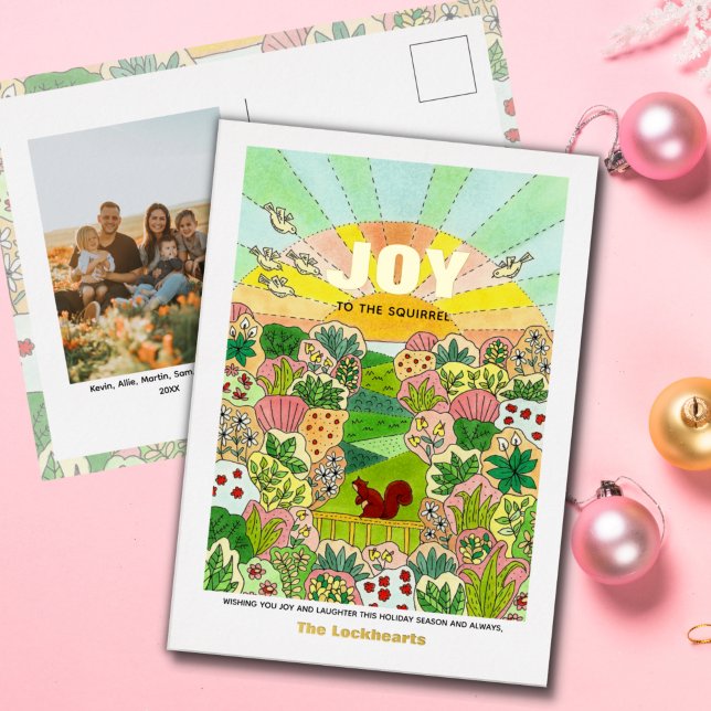 Joy Squirrel Non-Traditional Photo Foil Holiday Postcard (Creator Uploaded)