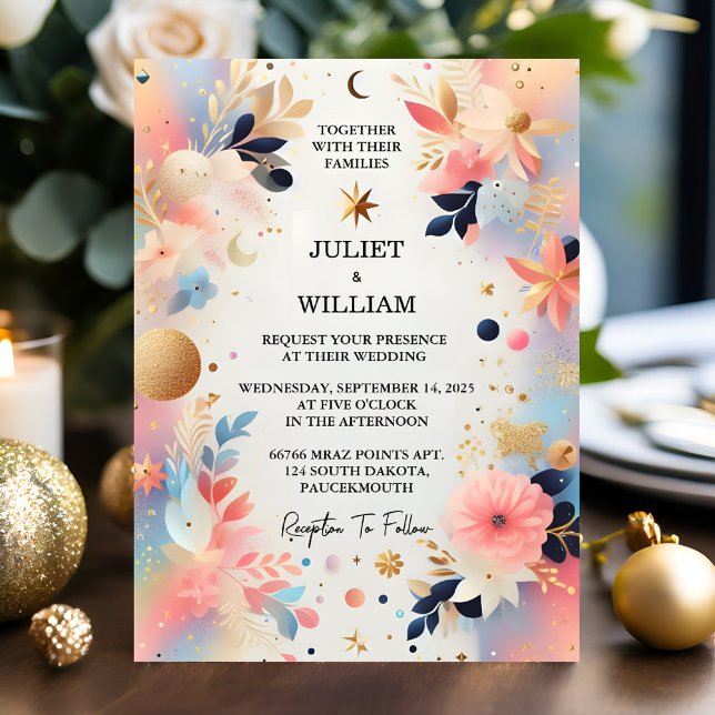 Joy Stars Glam Bright Pastel Ombre Glitter Wedding Invitation (Creator Uploaded)