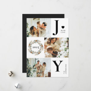 Joy Stylish Modern Photo Collage   Black Christmas Holiday Card
