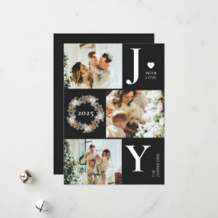 Joy Stylish Modern Photo Collage Black Christmas Holiday Card