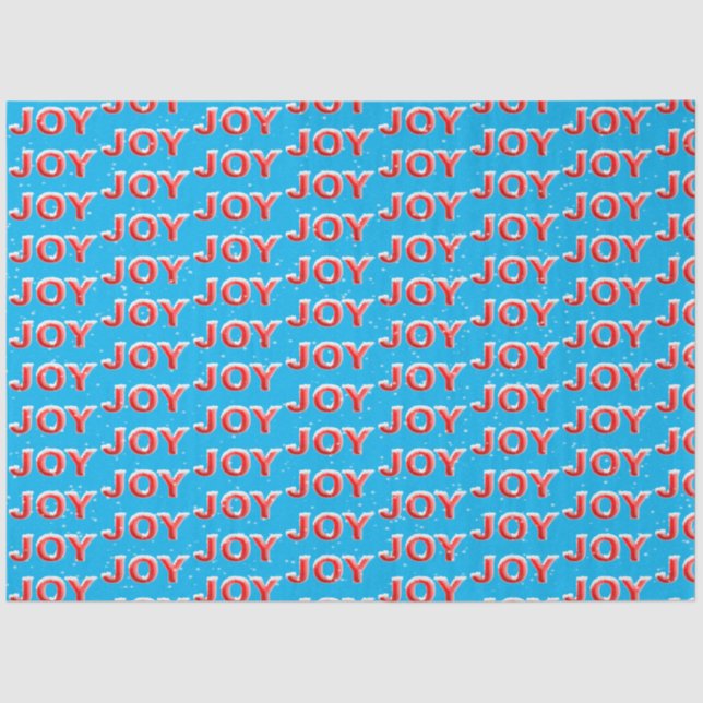 JOY text with snow caps and snowflakes Tissue Paper (Front)