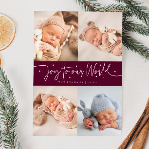 Joy To Our World Cranberry Multi Photo Birth  Announcement