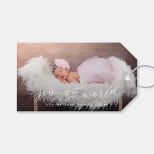 Joy to Our World Script Photo Gift Tags