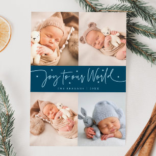 Joy To Our World Teal Multi Photo Birth  Announcement