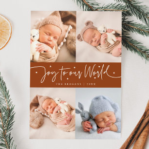 Joy To Our World Terracotta Multi Photo Birth  Announcement