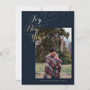 Joy to the New Year Family Photo Elegant Script Holiday Card