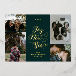 Joy to the New Year Four Photo Elegant Script