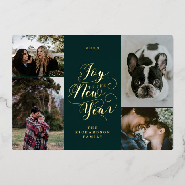 Joy to the New Year | Four Photo Elegant Script (Front)