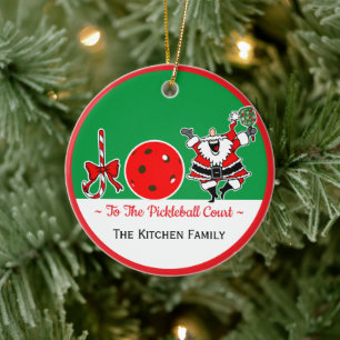 Joy to the Pickleball Court Santa Personalized Ceramic Tree Decoration