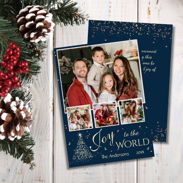 Joy to the world 4 photo collage cute Christmas  Holiday Card (Front/Back )