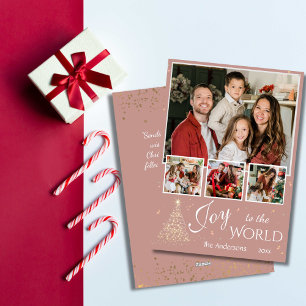 Joy to the world 4 photo collage rose Christmas Holiday Card
