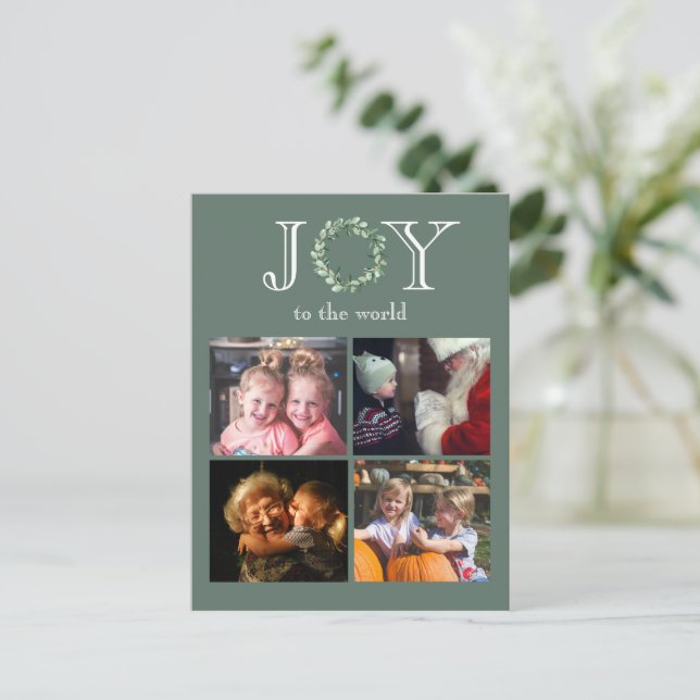 Joy to the World 4 Photos Personalised Holiday Postcard (Standing Front)