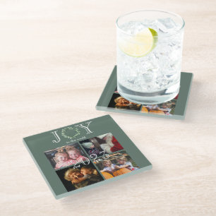 Joy to the World 4 Photos Year Personalised Glass Coaster