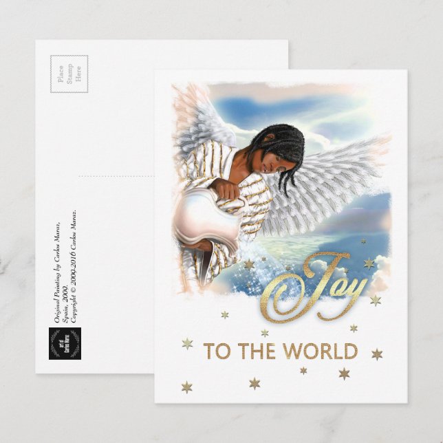Joy to the World. African American Angel Christmas Holiday Postcard (Front/Back)