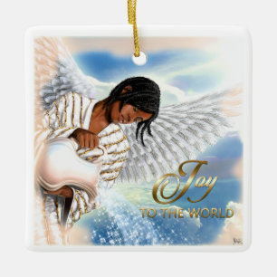 Joy to the World. Afro Angel Christmas Ornaments
