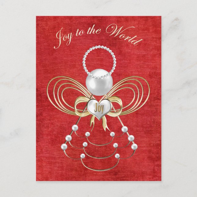 Joy to the World - Angel of Joy - Red Holiday Postcard (Front)