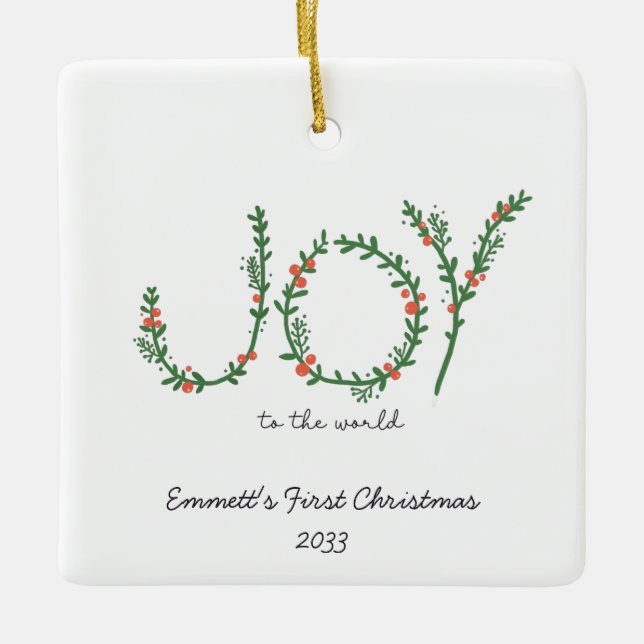 Joy to the World Baby's First Christmas Ceramic Ornament (Front)
