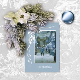 Joy to the World Blue Foil Christmas Card
