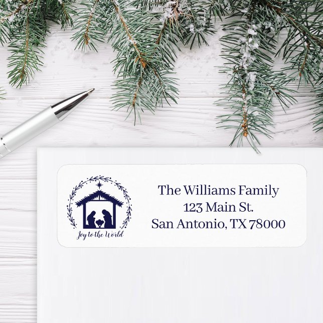 Joy to the World Blue Nativity Return Address (Nativity Return Address Sticker)