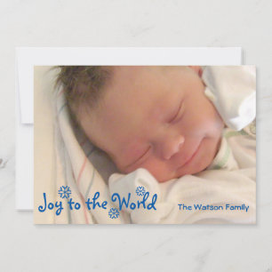 Joy to the world blue snowflake christmas photo holiday card