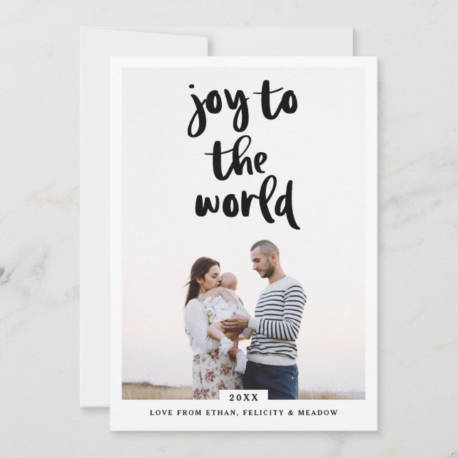Joy To The World | Bold Modern Minimalistic Photo Holiday Card (Front)